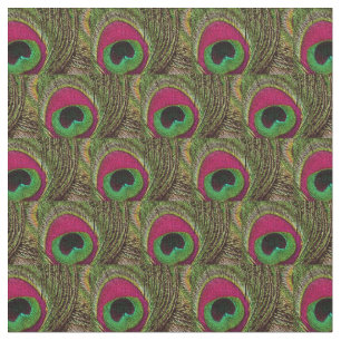 Peacock Feather Fabric - Hot Pink Lime Green Black