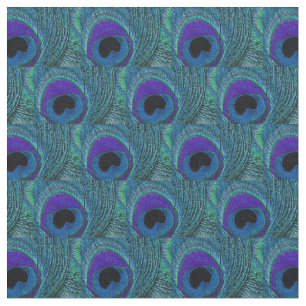 Peacock Feather Fabric Purple Periwinkle Blue Aqua