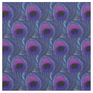 Peacock Feather Fabric - Purple Violet Aqua Blue
