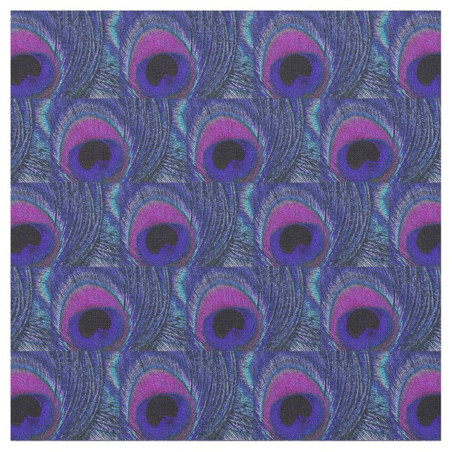 Peacock Feather Fabric - Purple Violet Aqua Blue (Close Up)