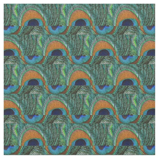 Peacock Feather Fabric - Tan, Aqua, Blue, Green (Close Up)