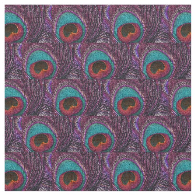 Peacock Feather Fabric - Teal Blue Purple Black (Close Up)