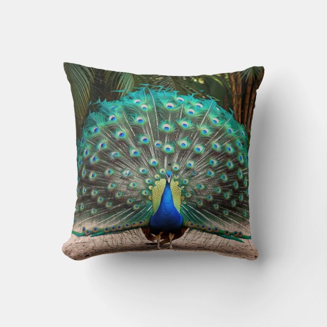 Peacock Feather Fanning Cushion (Front)