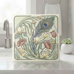 Peacock Feather Floral Art Nouveau Pat#1 ID1193 Tile