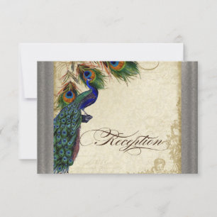 Peacock & Feather Formal Reception Invite Silver