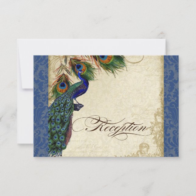 Peacock & Feather Formal Reception Navy Blue Invitation (Front)