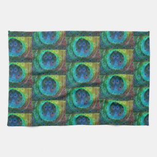 Peacock feather geometric print tea towel