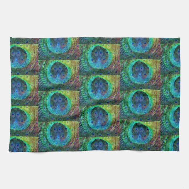 Peacock feather geometric print tea towel (Horizontal)