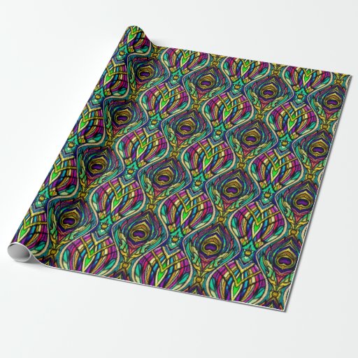 Image of peacock feather gift wrap