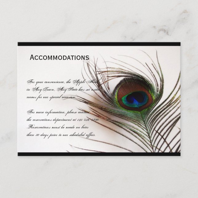 Peacock Feather Glamour Accomodations Card (Front)