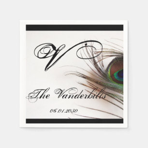 Peacock Feather Glamour Wedding Monogram Napkin