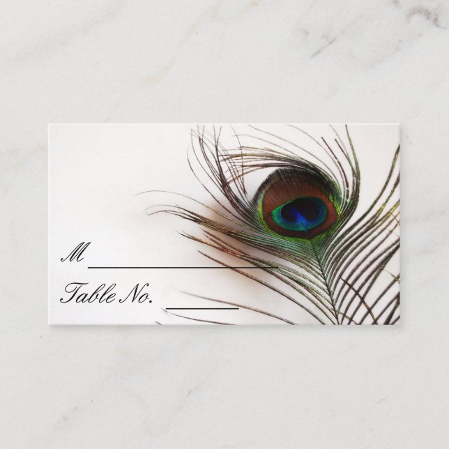 Peacock Feather Glamour Wedding Place Card (Front)