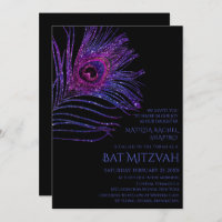 Peacock Feather Glitter Purple Bat Mitzvah Logo