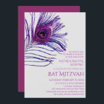 Peacock Feather Glitter Purple Bat Mitzvah Logo Invitation<br><div class="desc">This design features an elegant pink and purple glitter peacock feather on a black background with your Bat Mitzvah Invitation information below. Personalise by editing the text in the text boxes. Add your Corporate Logo to the back of the design. Designed for you by Evco Studio www.zazzle.com/store/evcostudio</div>