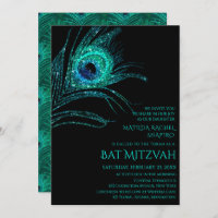 Peacock Feather Glitter Turquoise Bat Mitzvah Logo