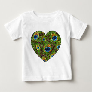 Peacock Feather Glittery Art Print Baby T-Shirt