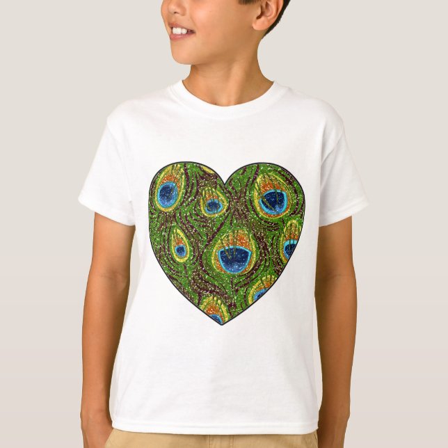 Peacock Feather Glittery Art Print T-Shirt (Front)