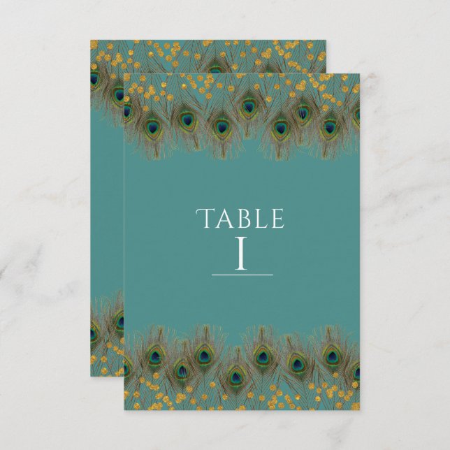 Peacock Feather & Gold ANY COLOR Table Number (Front/Back)