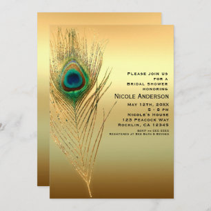 Peacock Feather Gold Exotic Boho Chic Invitations