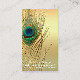 Peacock Feather Gold Exotic Boho Refer A Friend Referral Card