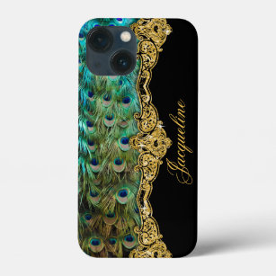 Peacock Feather Gold Glitter Vintage Script Name Case-Mate iPhone Case