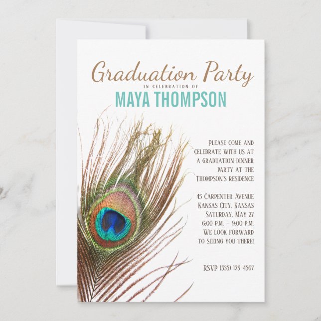 Peacock Feather Graduation Invitation (Front)