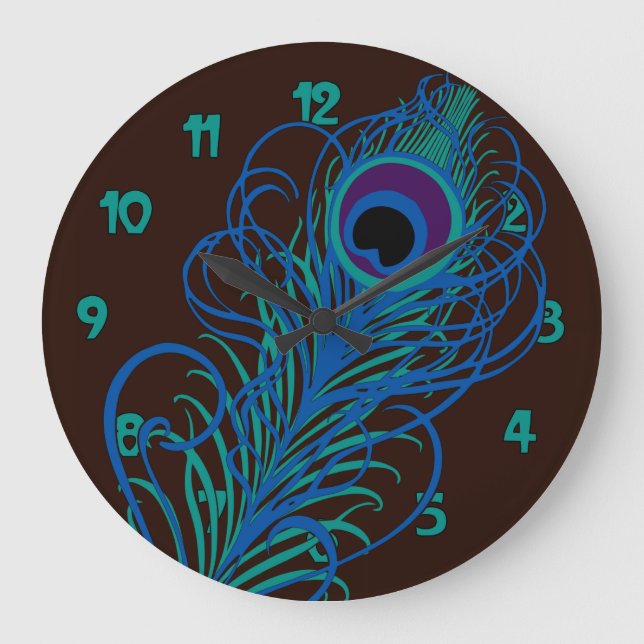 Peacock Feather Graphic Large Clock (Front)