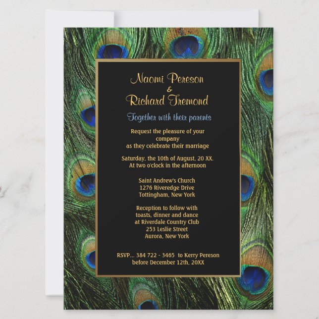 Peacock Feather Green 6.5" x 8 Wedding Invitation (Front)