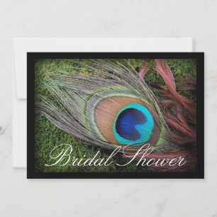 Peacock Feather Green/Black Bridal Shower Invitation