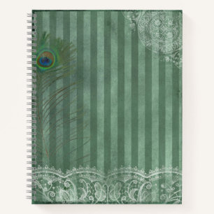 Peacock Feather Green Stripe Vintage Journal