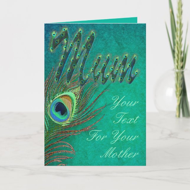 Peacock feather grungy art Mother's day cards (Front)