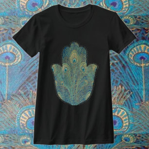 Peacock Feather Hamsa Boho Judaica T-Shirt