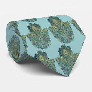 Peacock Feather Hamsa Boho Judaica Tie