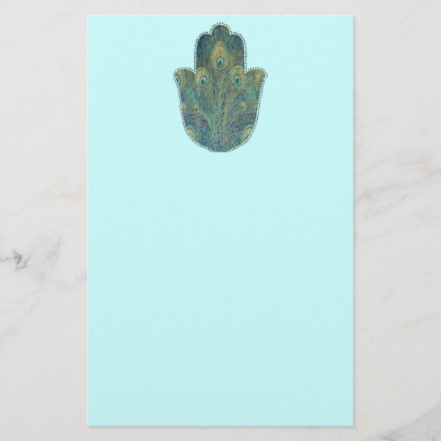 Peacock Feather Hamsa Stationery (Front)