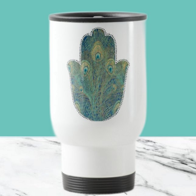Peacock Feather Hamsa Travel Mug (Creator Uploaded)