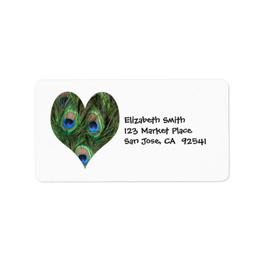 Peacock Feather Heart Address Label
