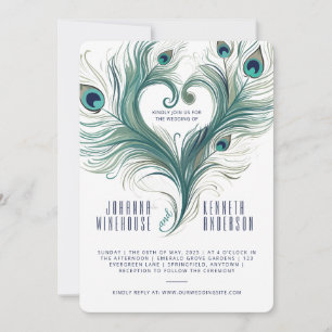 Peacock Feather Heart   Wedding Invitation