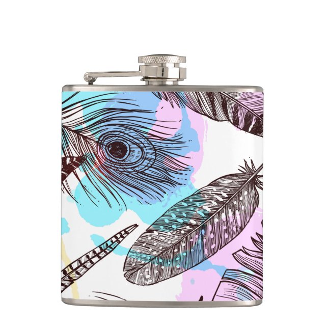 Peacock Feather Hip Flask (Front)