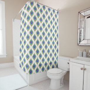 Peacock Feather Ikat Pattern Shower Bath Decor Shower Curtain