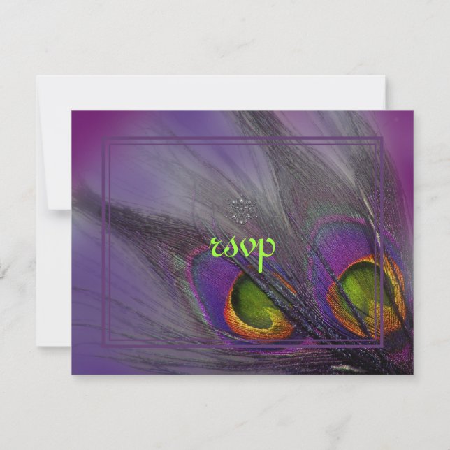 Peacock feather invitations/psychedelic colours RSVP card (Front)