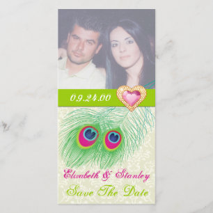 Peacock feather jewel heart wedding Save the Date