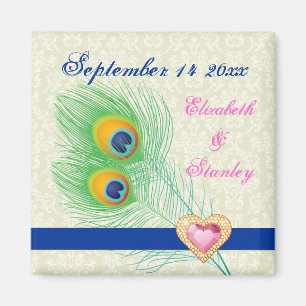 Peacock feather jewel heart wedding Save the Date Magnet