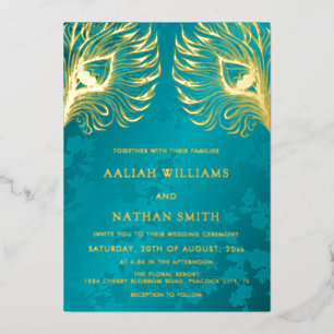 Peacock Feather Jewel Tone Gold Wedding