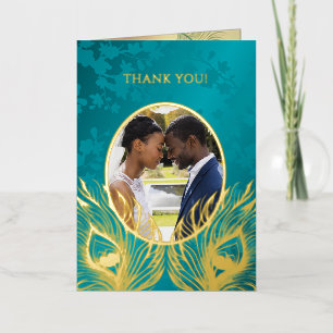 Peacock Feather Jewel Tone Gold Wedding Foil Greeting Card