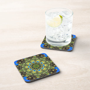 Peacock Feather Kaleidoscope 1 Coaster