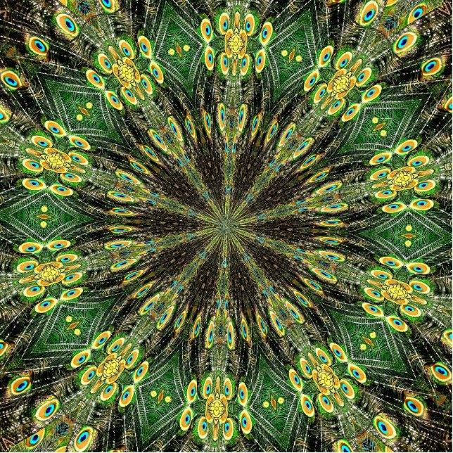 Peacock Feather Kaleidoscope 2 Standing Photo Sculpture (Front)