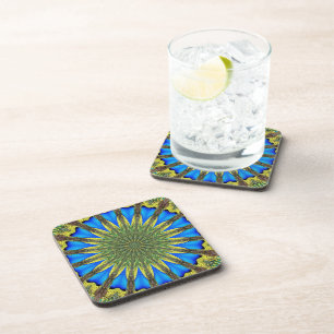 Peacock Feather Kaleidoscope 3 Coaster