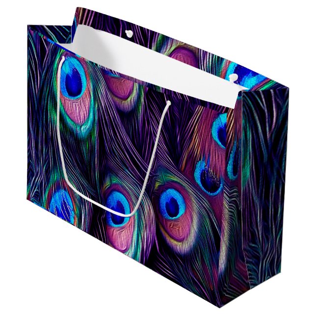 Peacock Feather Large Gift Bag (Front Angled)