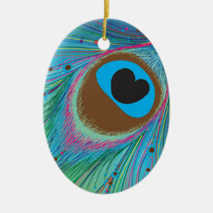 Peacock feather lines background ceramic tree decoration