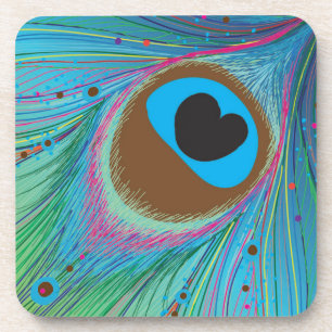 Peacock feather lines background coaster